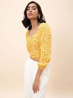 Twenty Dresses by Nykaa Fashion - Yellow Floral Square Neck Crop Top