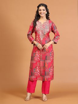 MEENA BAZAAR - Printed Pink Tunic Kurta with Pant