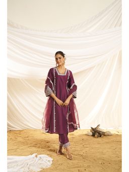 BulBul - Women Embroidered Wine Kurta with Pant and Dupatta