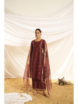 BulBul - Women Embellished/Sequined Maroon Kurta with Pant and Dupatta