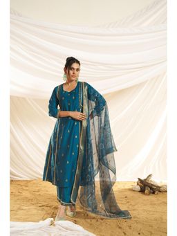 BulBul - Women Embellished/Sequined Teal Kurta with Pant and Dupatta