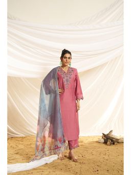 BulBul - Women Embroidered Pink Kurta with Pant and Dupatta