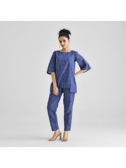 Rustorange - Blue Woven Cotton Slit Detail Co-Ord Set