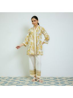Rustorange - Ochre Yellow Sanganeri Printed Cotton Co-Ord Set