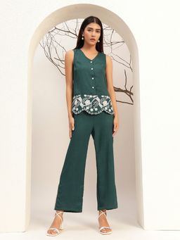 Bani Women - Solid V-Neck Casual Green Co-Ord Set