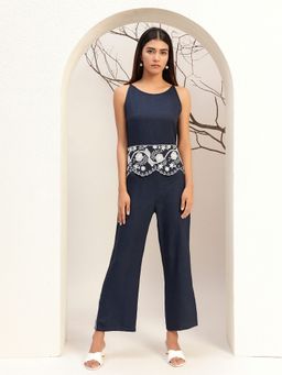 Bani Women - Solid Round Neck Casual Navy Blue Co-Ord Set
