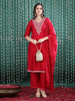 Bani Women - Red Embroidered Kurta And Pant With Dupatta