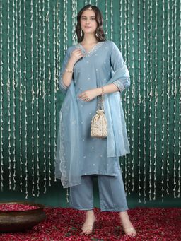 Bani Women - Grey Embroidered Kurta And Pant With Dupatta