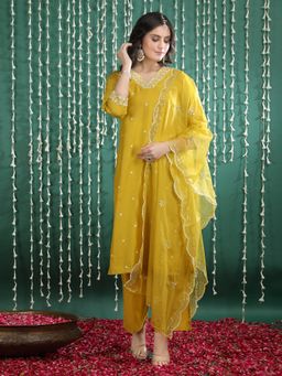 Bani Women - Mustard Embroidered Kurta And Pant With Dupatta