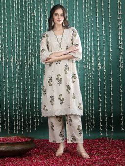 Bani Women - Pure Cotton Off White Floral Printed Co-Ord Set