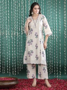 Bani Women - Pure Cotton Off White Floral Printed Co-Ord Set