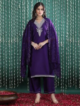 Bani Women - Purple Embroidered Kurta And Pant With Dupatta