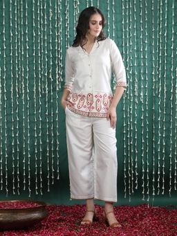 Bani Women - Off White Embroidered Straight Co-Ord Set