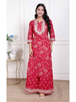 Doriyaan - Women Red Cotton Gota Work Kurta with Palazzo