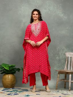 MEENA BAZAAR - Printed Pink Kaftan Tunic with Pant