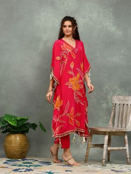 MEENA BAZAAR - Printed Pink Kaftan Tunic with Pant