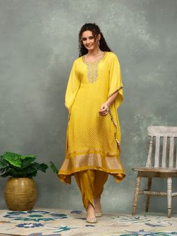 MEENA BAZAAR - Embroidered Mustard Kaftan with Dhoti Pant