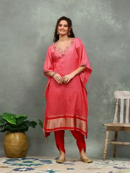 MEENA BAZAAR - Embroidered Pink Kaftan with Dhoti Pant