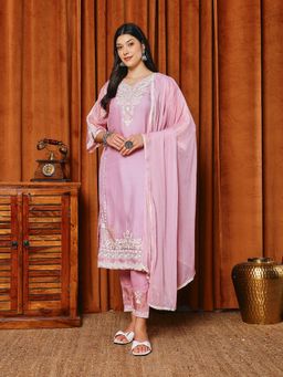 MEENA BAZAAR - Embroidered Lavender Kurta with Pant and Dupatta