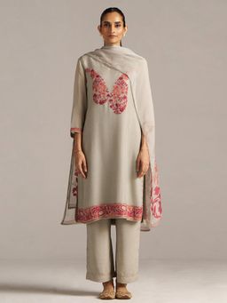Ganga Fashions - Woven Self Design Grey Kurta with Pant and Dupatta