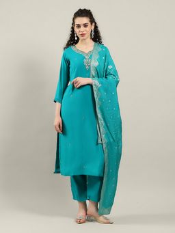 MEENA BAZAAR - Embroidered Green Kurta with Pant and Dupatta