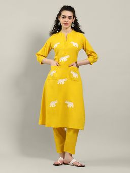 MEENA BAZAAR - Printed Yellow Tunic Kurta with Pant