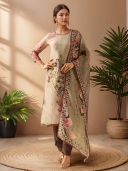 MEENA BAZAAR - Printed Brown Kurta with Salwar and Dupatta