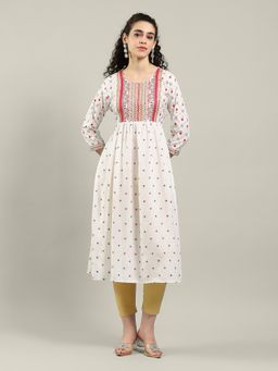 MEENA BAZAAR - Embroidered White Tunic Kurta with Pant