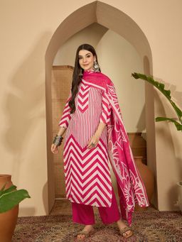 Vastramyaa - Women Pink Stripes Kurta with Palazzo and Dupatta