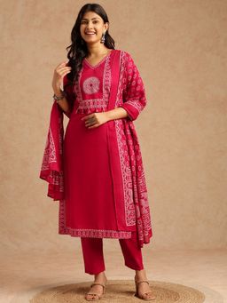 Vbuyz - Women Pink Straight Cotton Stitched Kurta And Pant With Dupatta