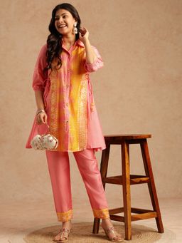 Vbuyz - Women Pink A-Line Chanderi Stitched Co-Ord Set