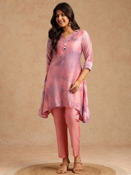 Vbuyz - Women Lavender Tie And Dye A-Line Chanderi Stitched Kurta And Pant