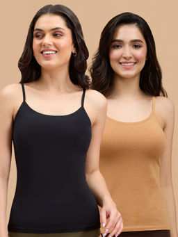Nykd by Nykaa - Women Camisole NYC007 Pack of 2 Black & Tan