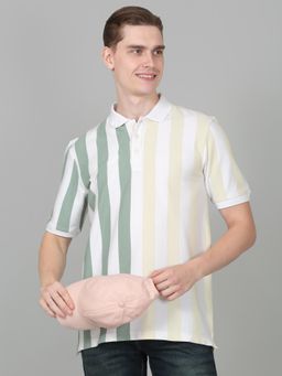 Cantabil - Men Striped Green Half Sleeve Polo Neck Casual T-Shirt