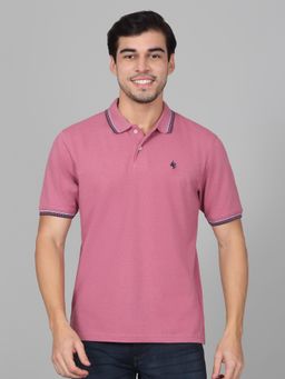 Cantabil - Men Solid Pink Half Sleeve Polo Neck Casual T-Shirt