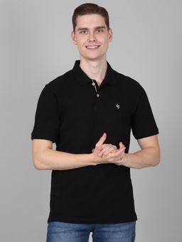 Cantabil - Men Solid Black Half Sleeve Polo Neck Casual T-Shirt