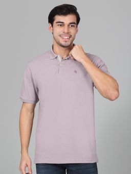 Cantabil - Men Solid Purple Half Sleeve Polo Neck Casual T-Shirt