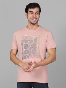 Cantabil - Men Printed Pink Half Sleeve Round Neck Casual T-Shirt