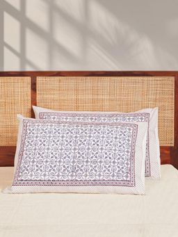 Fabindia - Purple Jamuni Cotton Hand Block Printed Pillow Covers (Pack of 2)