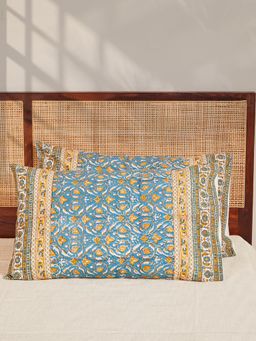 Fabindia - Teal Nafisa Cotton Hand Block Printed Pillow Covers (Pack of 2)
