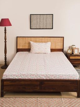 Fabindia - Pink Shahzaib Cotton Hand Block Printed Single Bedsheet with 1 Pilllow Cover