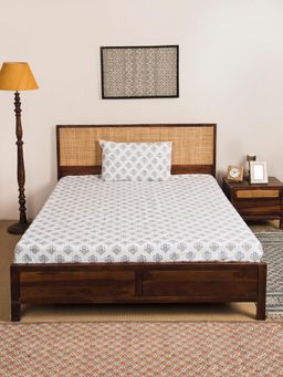 Fabindia - White Naeem Cotton Hand Block Printed Single Bedsheet with 1 Pillow Cover