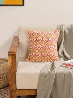 Fabindia - Pink Anar Cotton Printed Cushion Cover (16x16 Inches)