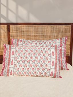 Fabindia - Pink Anar Cotton Printed Pillow Covers (Pack of 2)