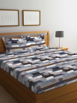 FABINALIV - Multicolor Geometric Cotton Blend Super King Size Double Bedsheet with 2 Pillow Covers