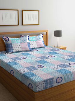 FABINALIV - Multicolor Geometric Cotton Blend Super King Size Double Bedsheet with 2 Pillow Covers