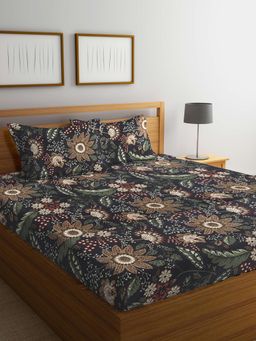 FABINALIV - Multicolor Floral 210 TC Cotton Blend Super King Size Double Bedsheet with 2 Pillow Covers