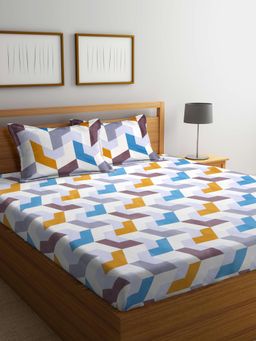 FABINALIV - Multicolor Geometric Cotton Blend Super King Size Double Bedsheet with 2 Pillow Covers