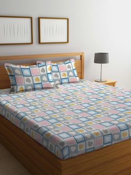 FABINALIV - Multicolor Geometric Cotton Blend Super King Size Double Bedsheet with 2 Pillow Covers