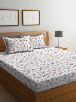 FABINALIV - Multicolor Floral 300 TC Cotton Blend Super King Size Double Bedsheet with 2 Pillow Covers